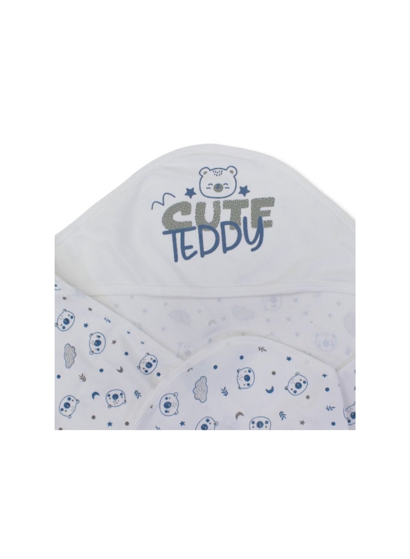Berceau Cotton Baby Blanket – Off-White & Indigo with "Cute Teddy" Print - Image 3